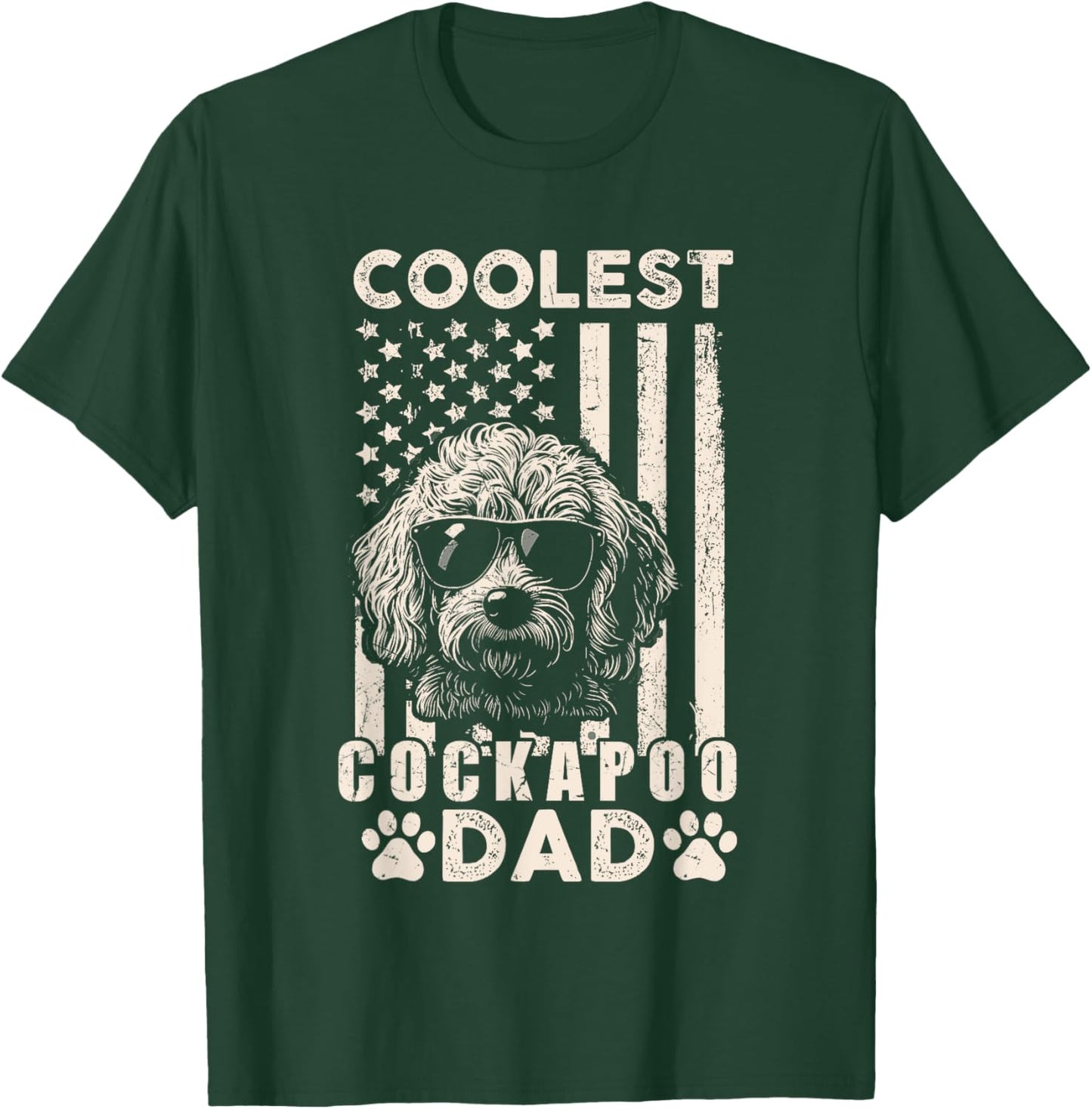 Coolest Cockapoo Dad Vintage American Flag Funny Fathers Day T-Shirt - T-Shirt | Forest