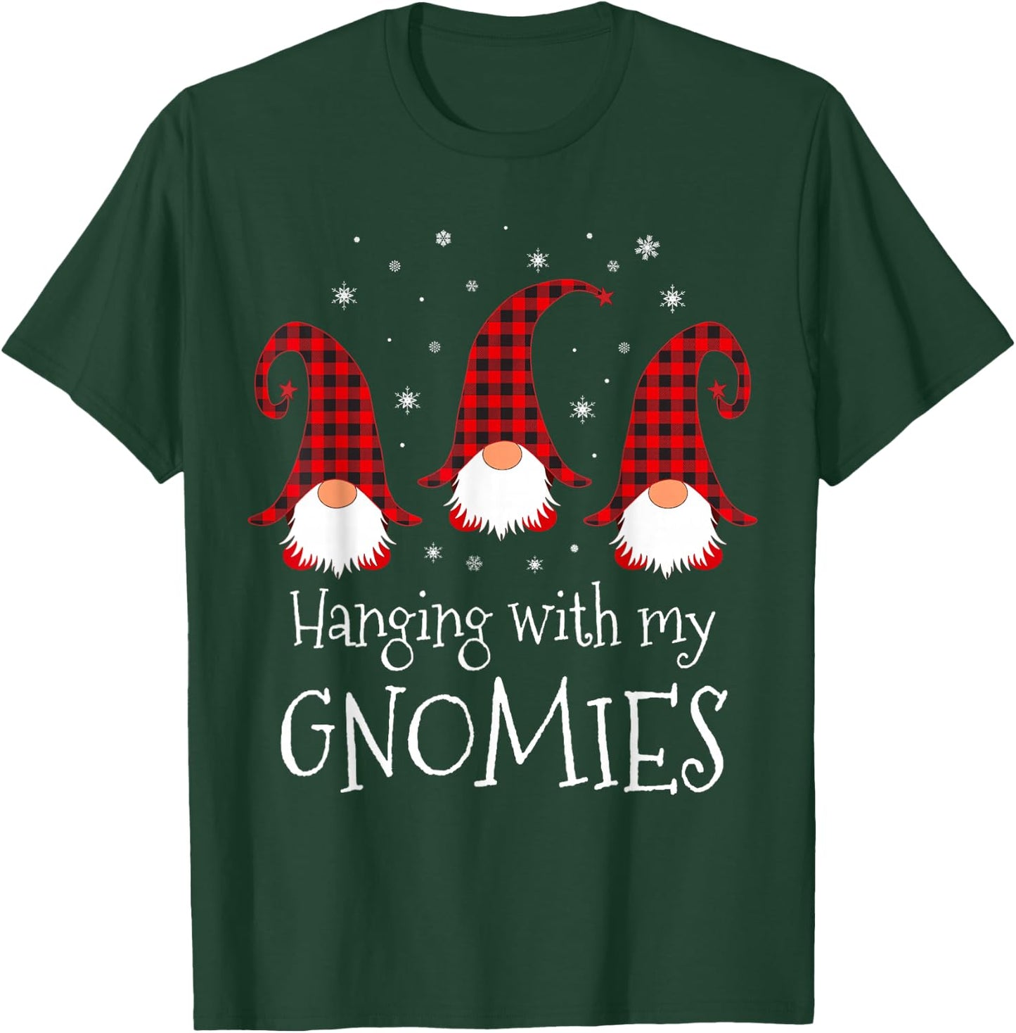 Hanging With My Gnomies Plaid Garden Christmas Gnome T-Shirt - T-Shirt | Forest