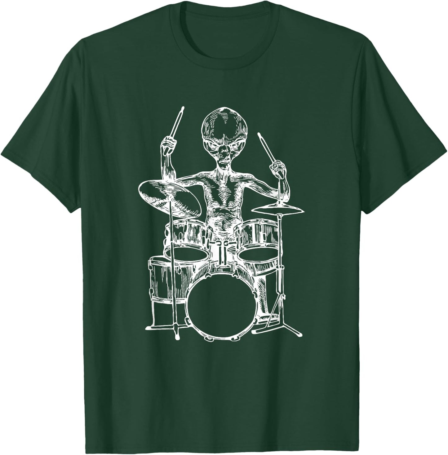 Alien Playing Drums Funny Space Drummer Rock Musician T-Shirt - T-Shirt | Forest