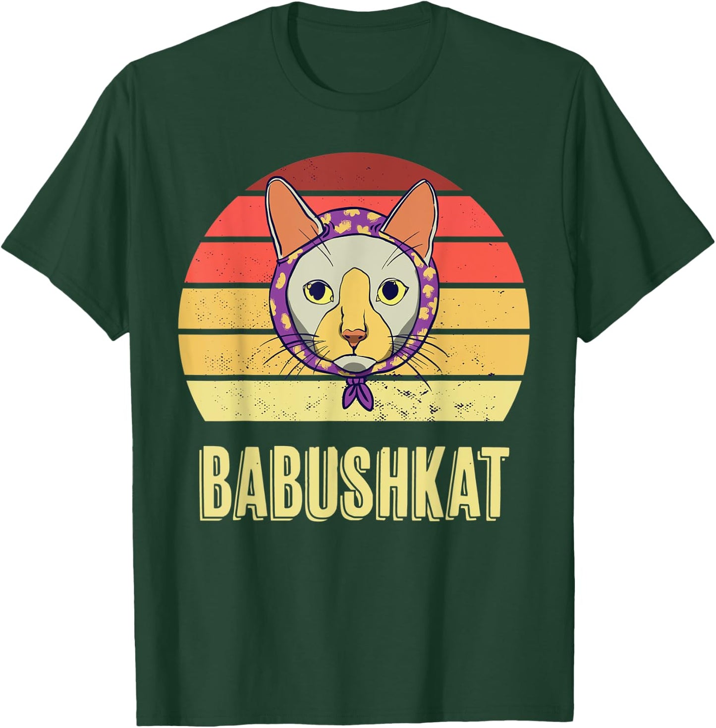 Vintage Babushkat Funny Babushka Head Scarf Cat Lover T-Shirt - T-Shirt | Forest