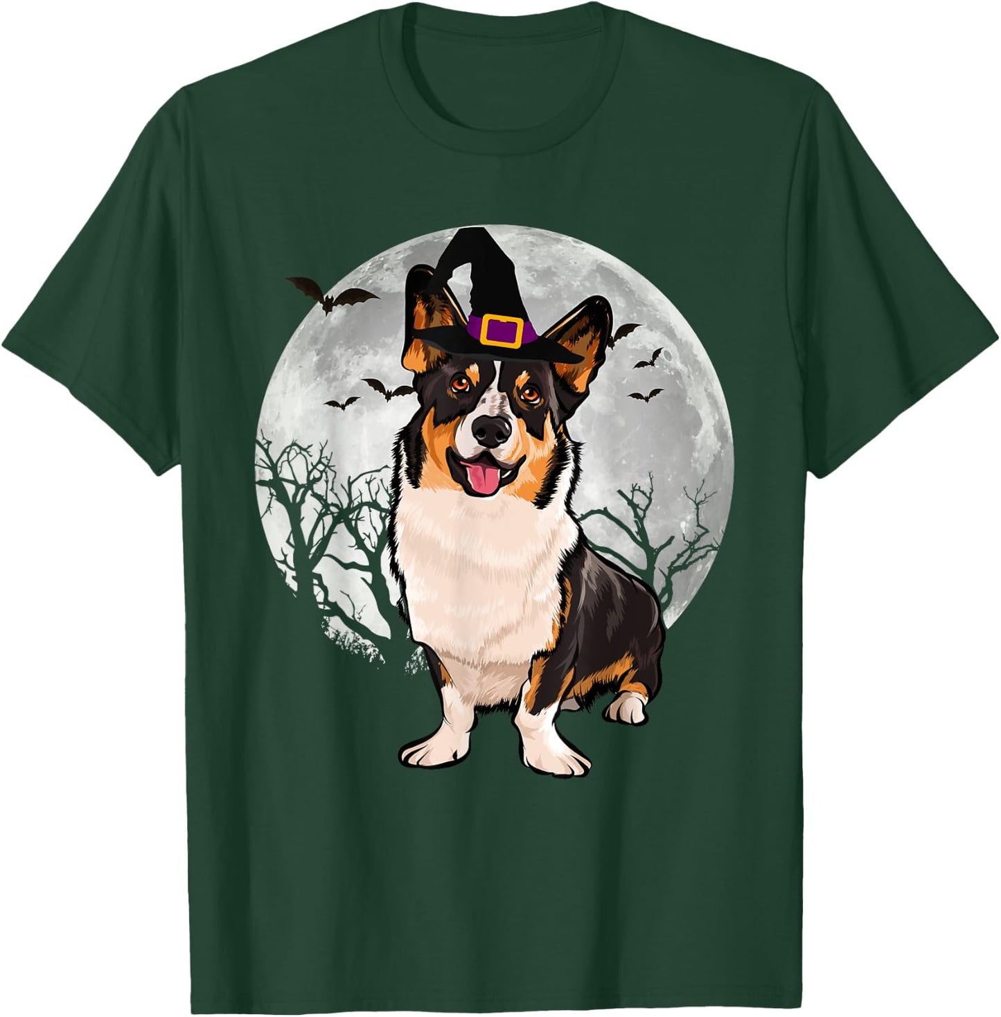Scary Cardigan Welsh Corgi Dog Witch Hat Halloween T-Shirt - T-Shirt | Forest