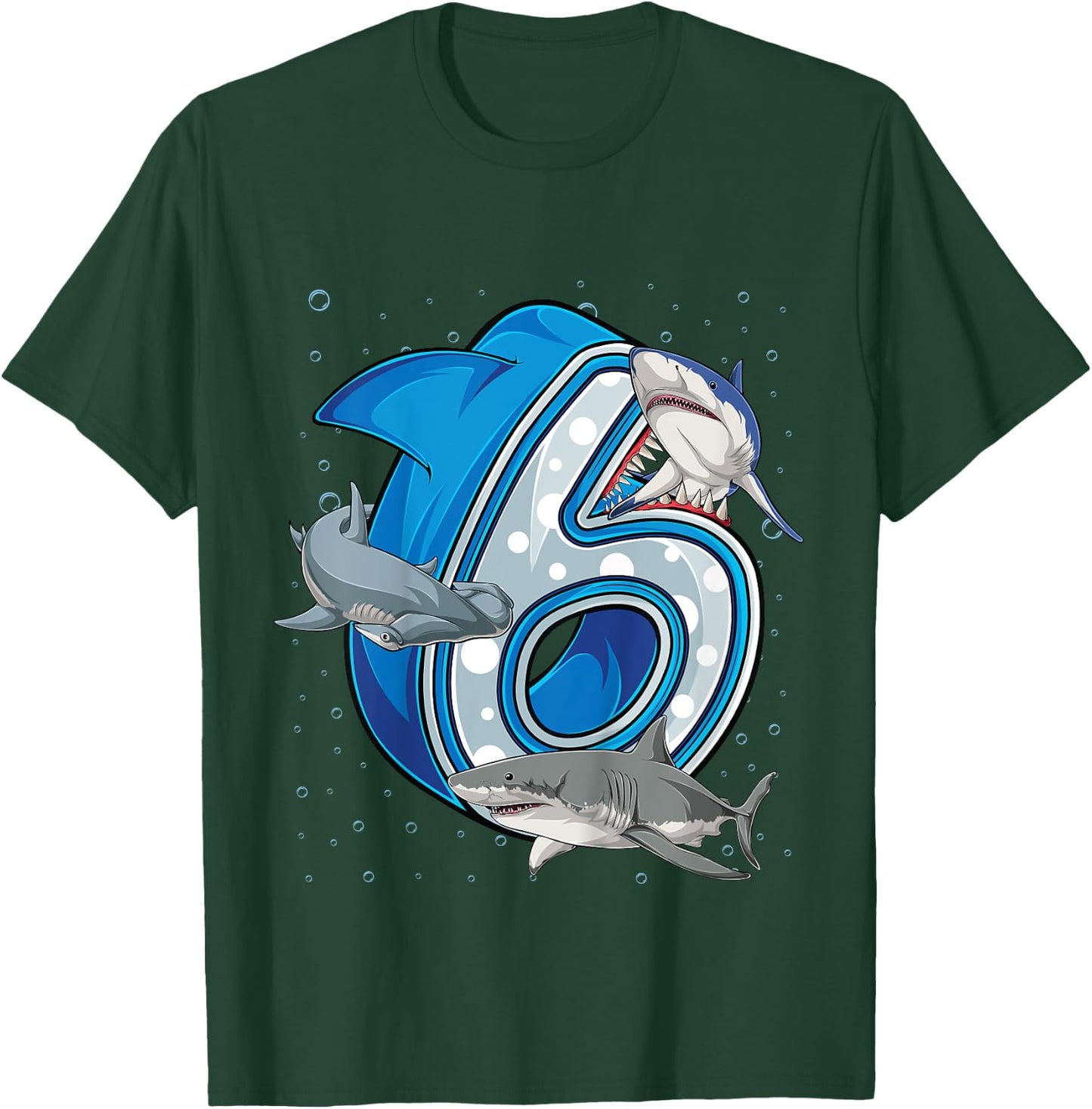 Kids 6th Birthday Boys Shark 6 years Old Ocean Shark B-day T-Shirt - T-Shirt | Forest