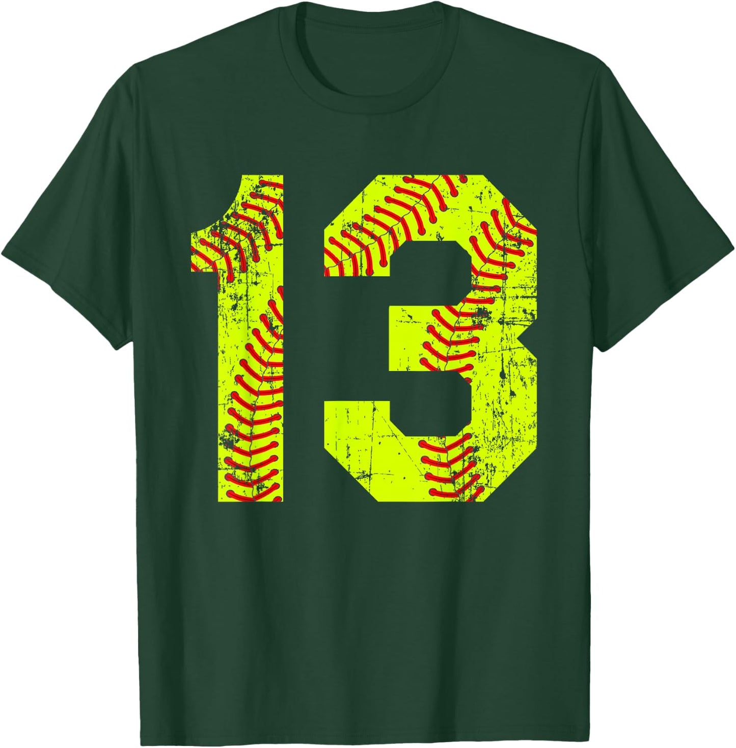 Vintage Softball 13 Jersey Number T-Shirt - T-Shirt | Forest