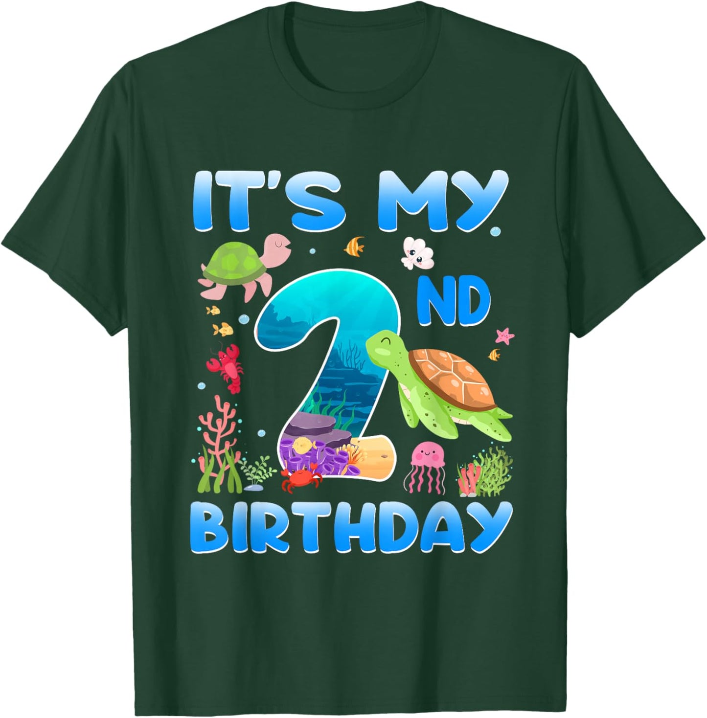 2 Year Old Girls Boys 2nd Birthday Sea Turtle Themed T-Shirt - T-Shirt | Forest