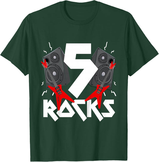 5 Rocks Birthday Party 5 Year Old Rock N Roll Star 5th Gift T-Shirt - T-Shirt | Forest