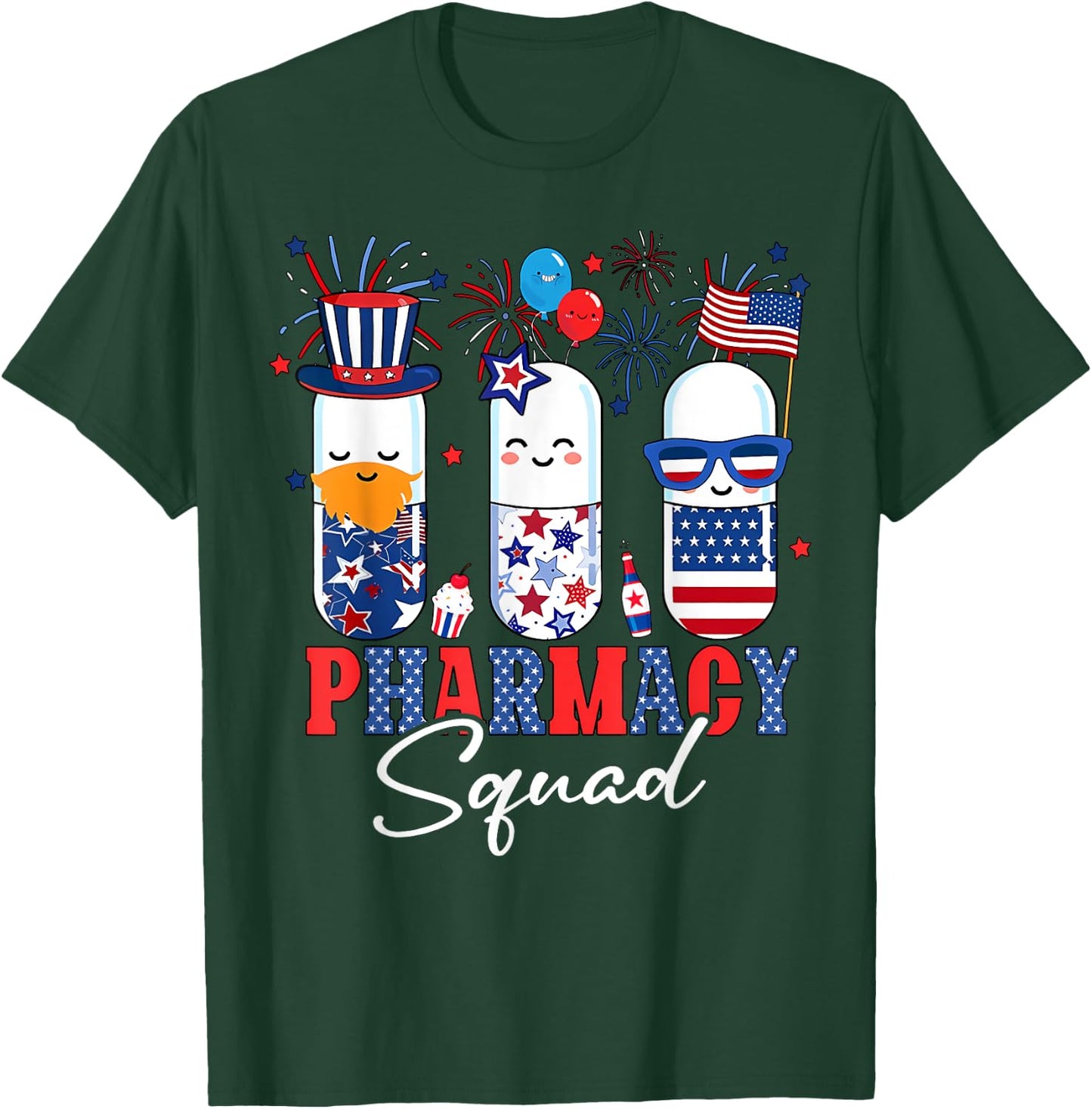 4th Of July Pharmacy Squad Pharmacy Technician Patriotic Women Men T-Shirt - T-Shirt | Forest