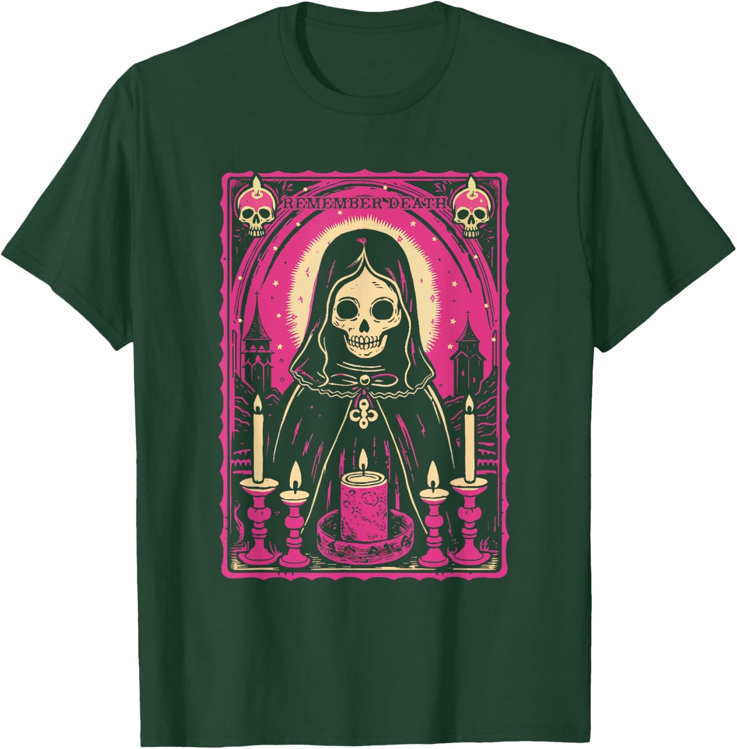 Remember Death Cute Pink Skeleton Skull Reaper w/ Candles T-Shirt - T-Shirt | Forest