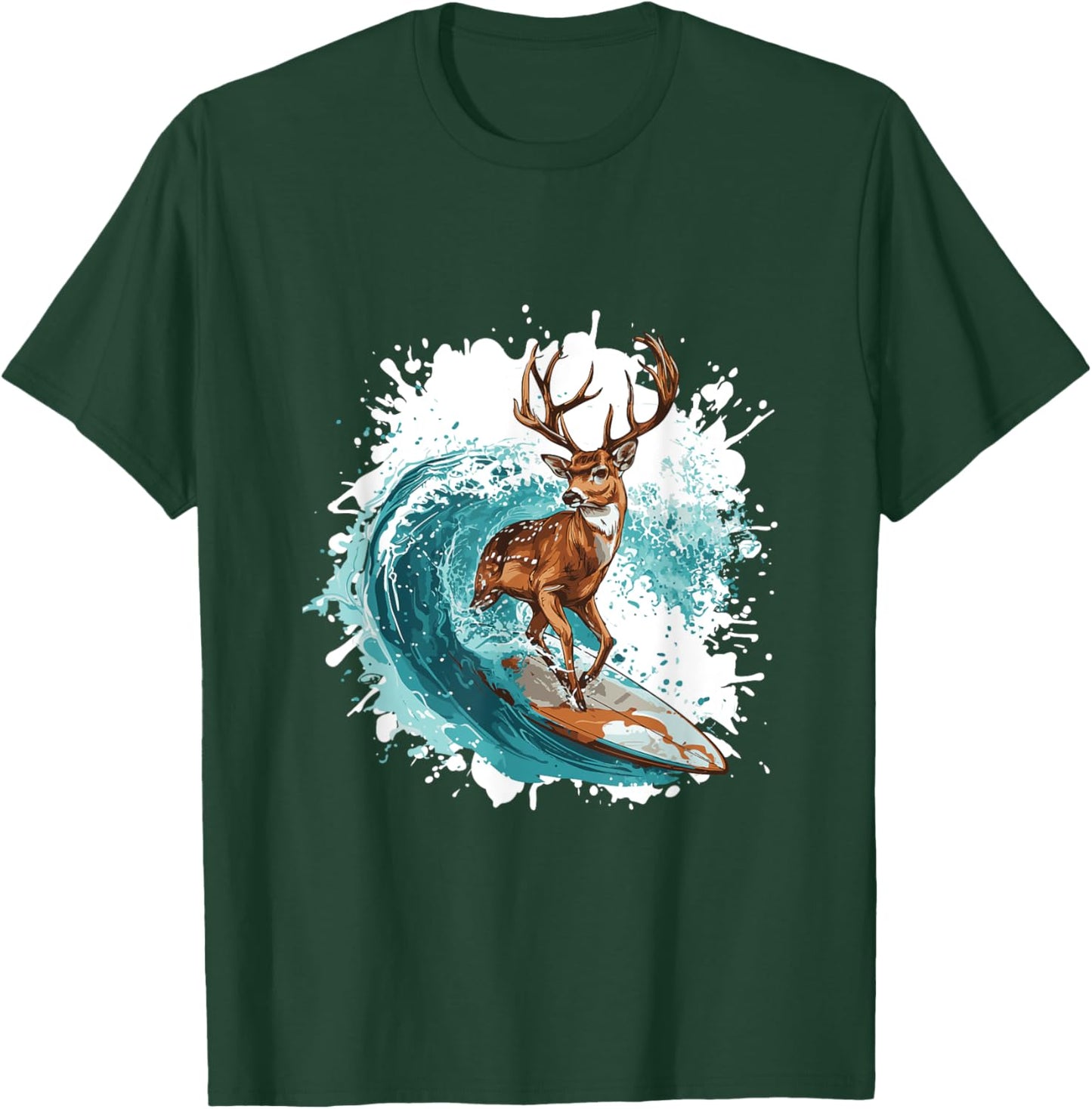 Deer Surfboarding | Animal Sport Surfer Surfing T-Shirt - T-Shirt | Forest