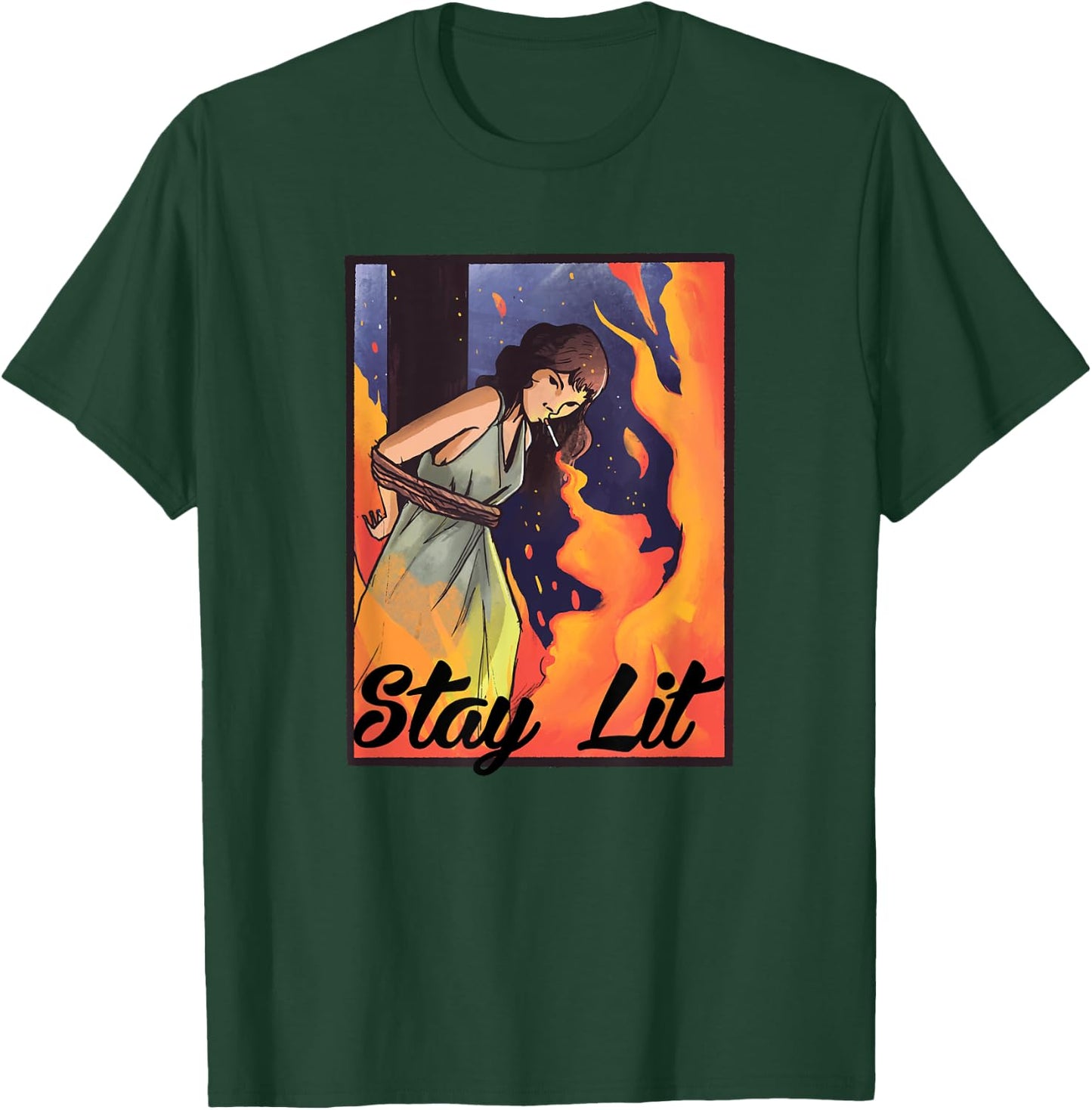 Burning Witch Smoking - Stay Lit T-Shirt - T-Shirt | Forest