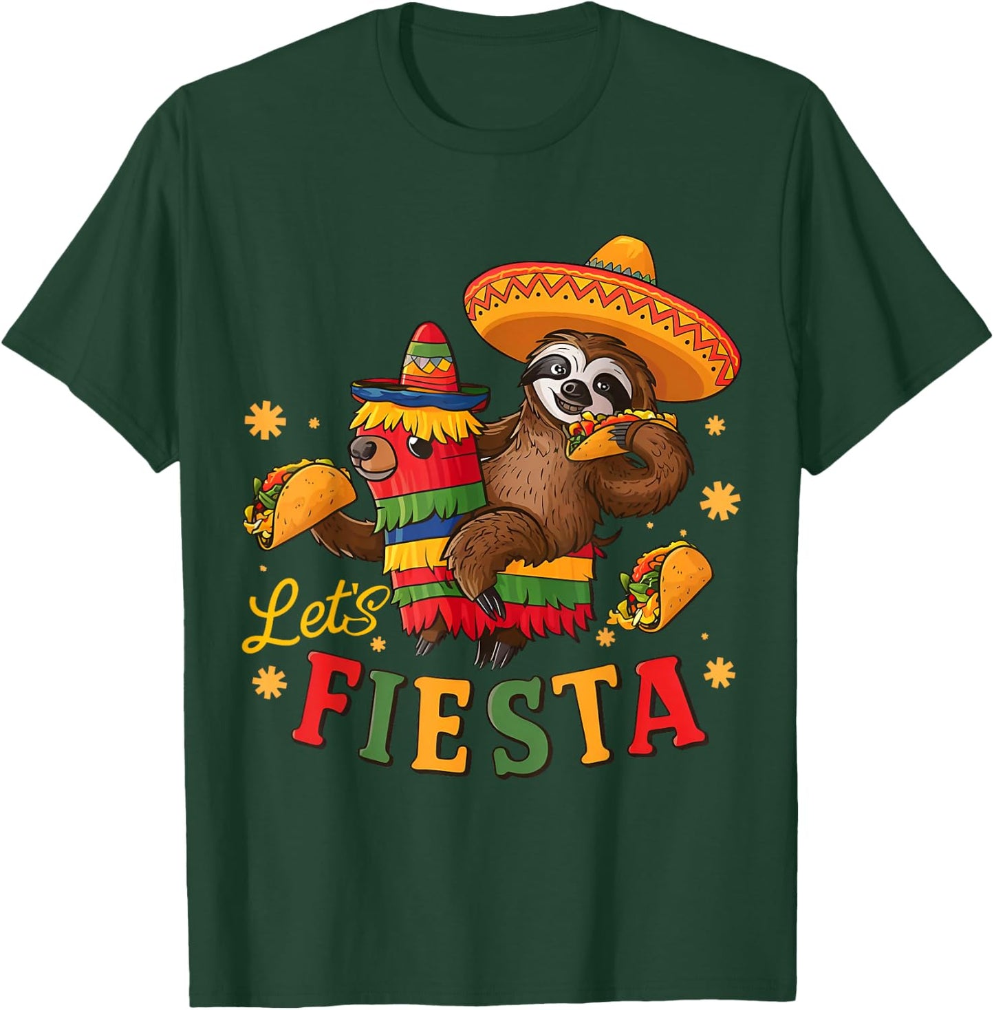 Let's Fiesta Cinco De Mayo Mexican Sloth Tacos Pinata Party T-Shirt - T-Shirt | Forest