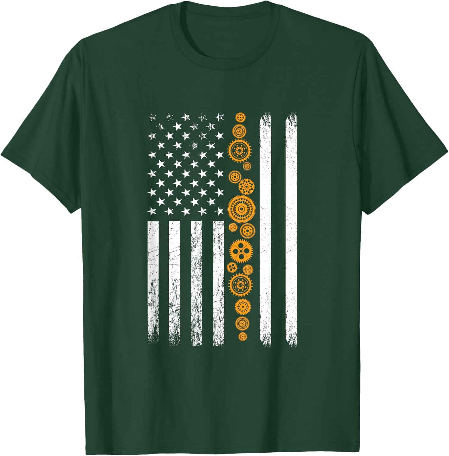 Engineering Gear Cog USA Flag Funny Mechanical Engineer Men T-Shirt - T-Shirt | Forest