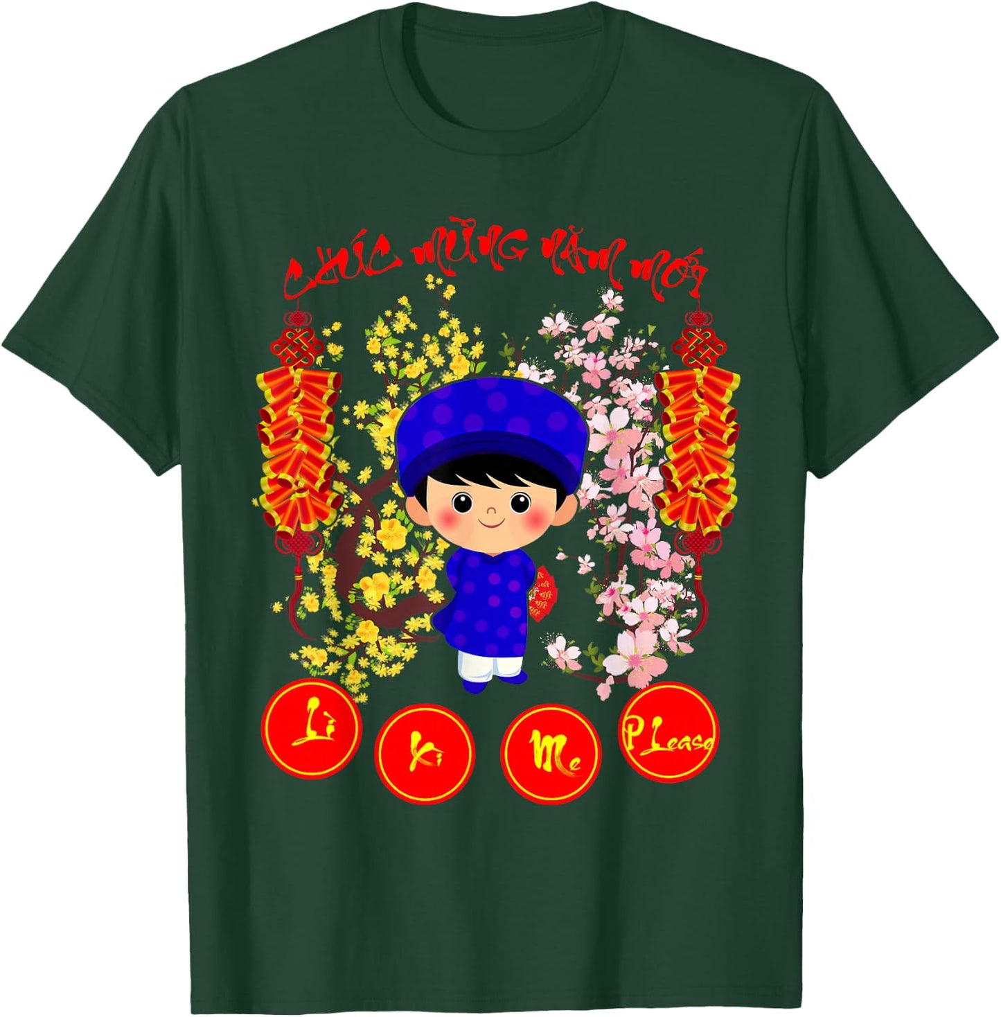 Li Xi Me Please Kid Boys Vietnamese Lunar New Year 2026 T-Shirt - T-Shirt | Forest