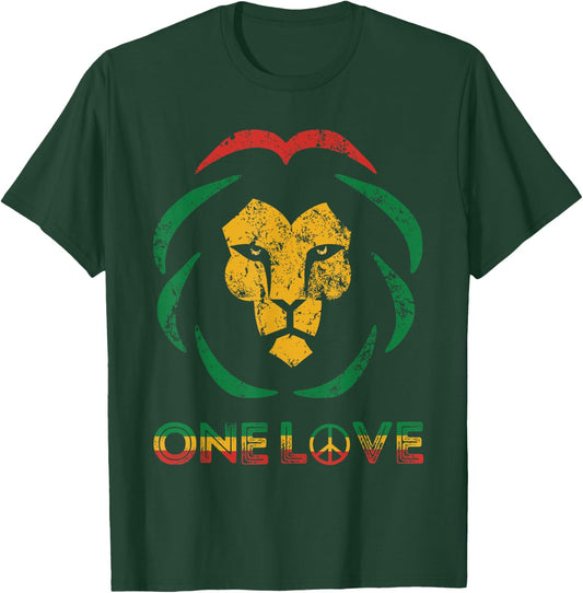 One Love Rasta Reggae Lion Of Judah Rastafari Roots Vintage T-Shirt - T-Shirt | Forest