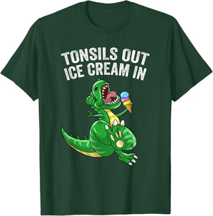Get Well Gifts Kids Tonsils Dinosaur Tonsillectomy Surgery T-Shirt - T-Shirt | Forest