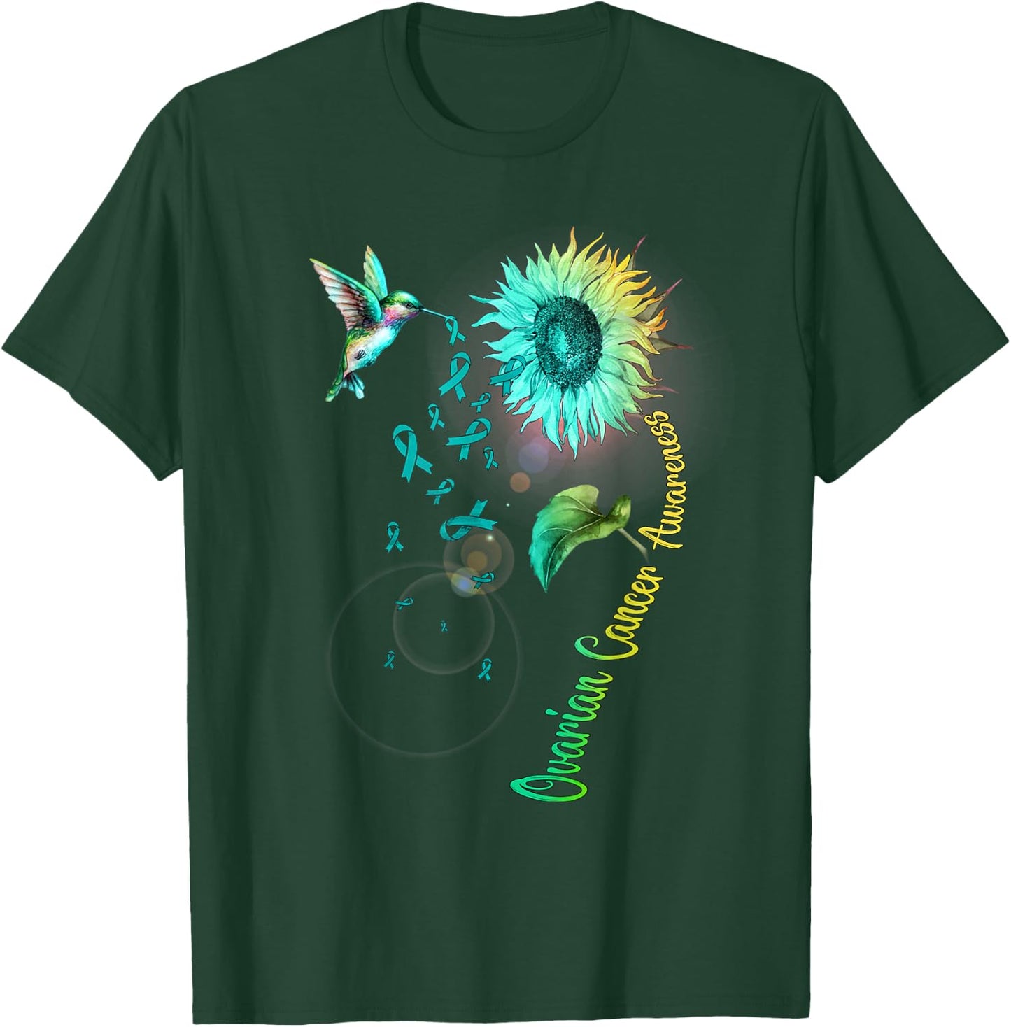 Ovarian Cancer Sunflower Hummingbird T-Shirt - T-Shirt | Forest