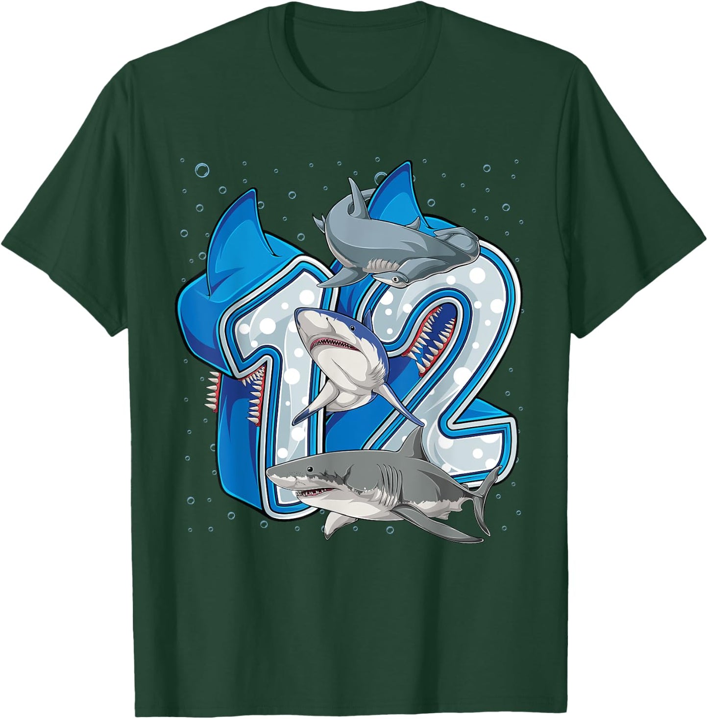 12th Birthday Boys Shark 12 years Old Ocean Shark B-day T-Shirt - T-Shirt | Forest