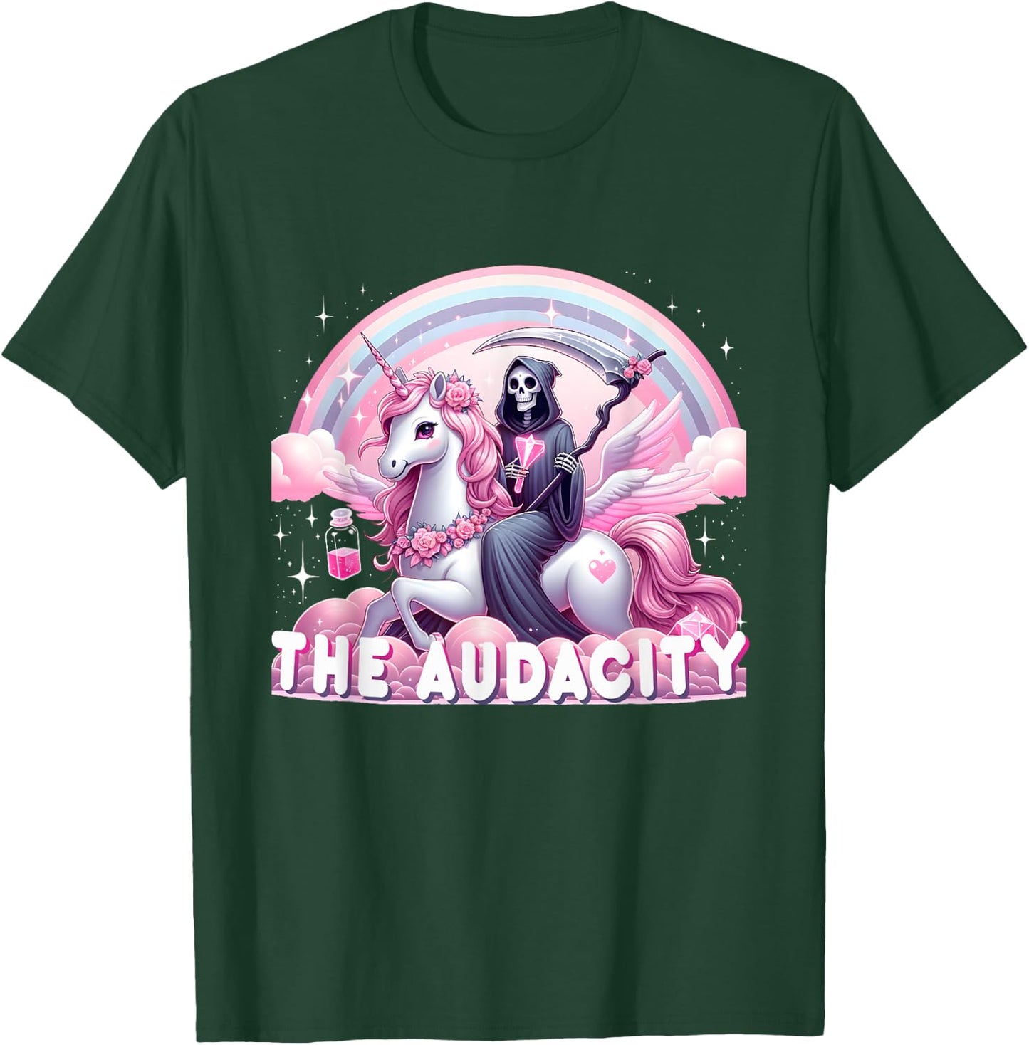 Cute Grim Reaper Sarcastic Skeleton Snarky Skeleton Unicorn T-Shirt - T-Shirt | Forest
