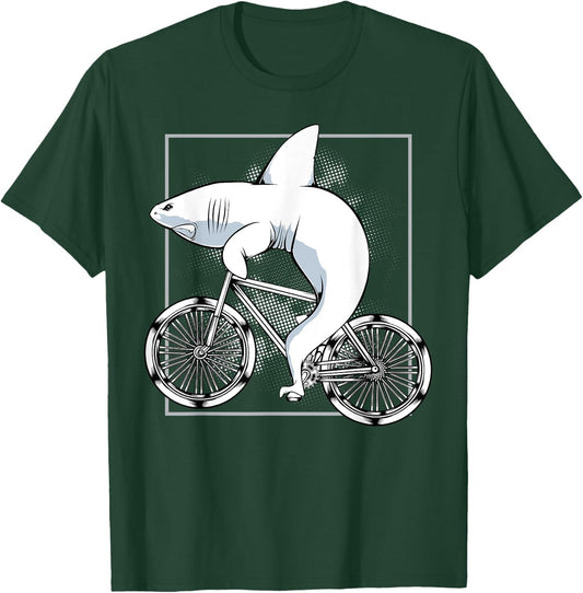 Shark On A Bicycle Cycling Biking Riding Cyclists Gift T-Shirt - T-Shirt | Forest
