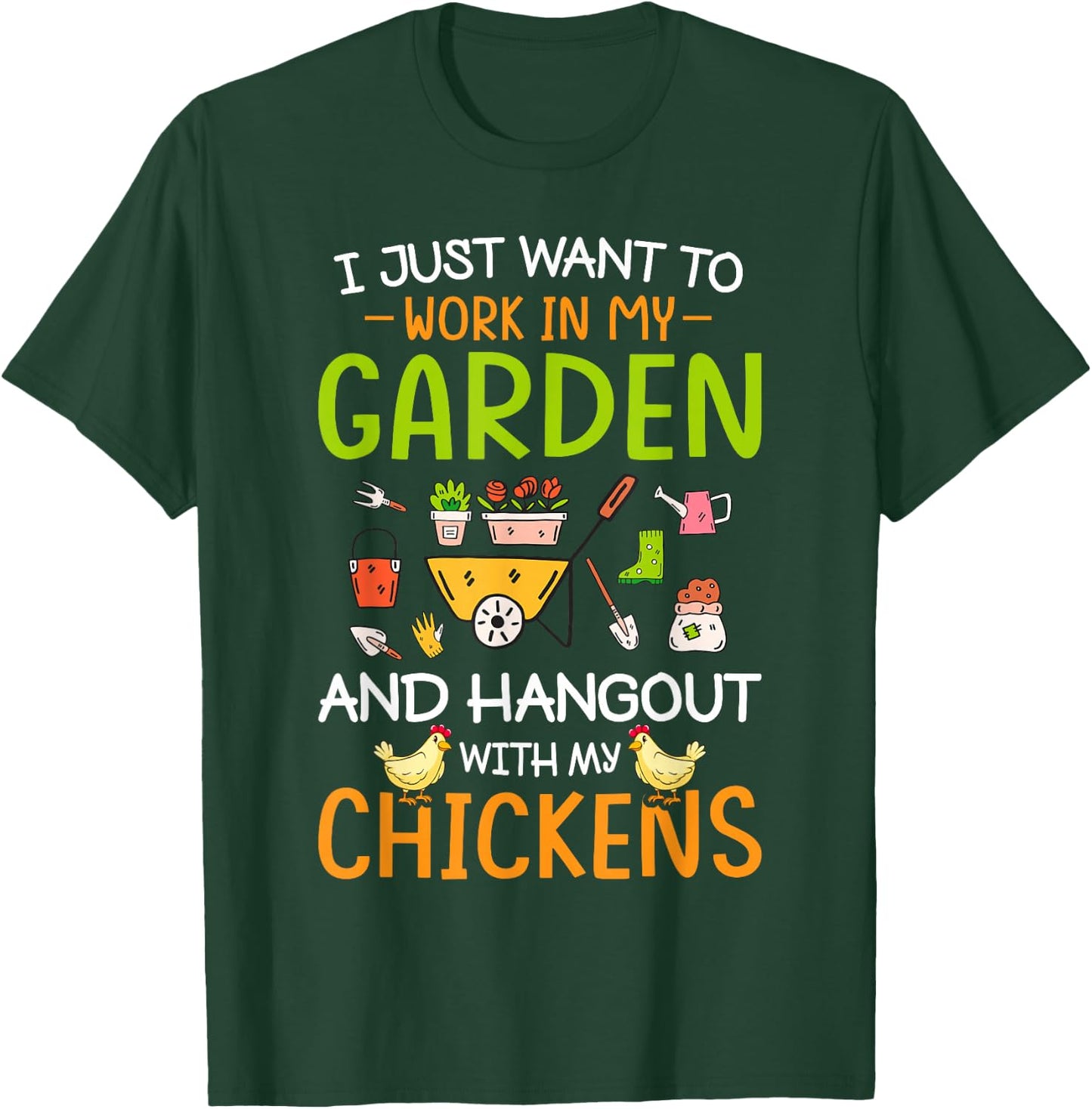 Garden CG Women's I Just Want To Work In My Garden And Hangout With Chickens Black Cotton Blend T-Shirt - T-Shirt | Forest