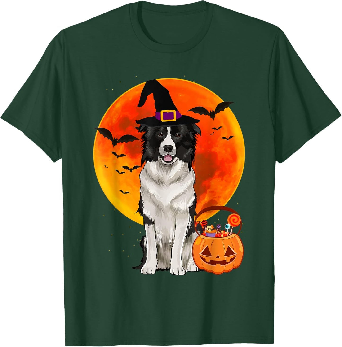 Dog Halloween Border Collie Jack O Lantern Pumpkin T-Shirt - T-Shirt | Forest