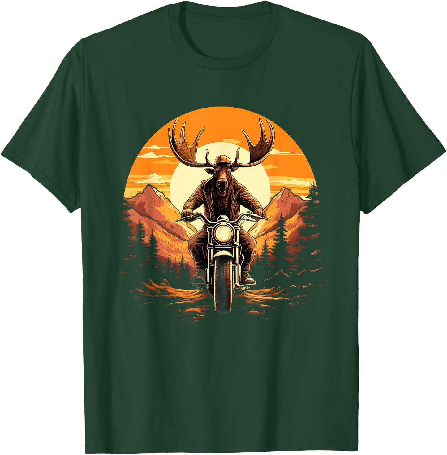 Biker Moose Riding Motorcycle T-Shirt - T-Shirt | Forest