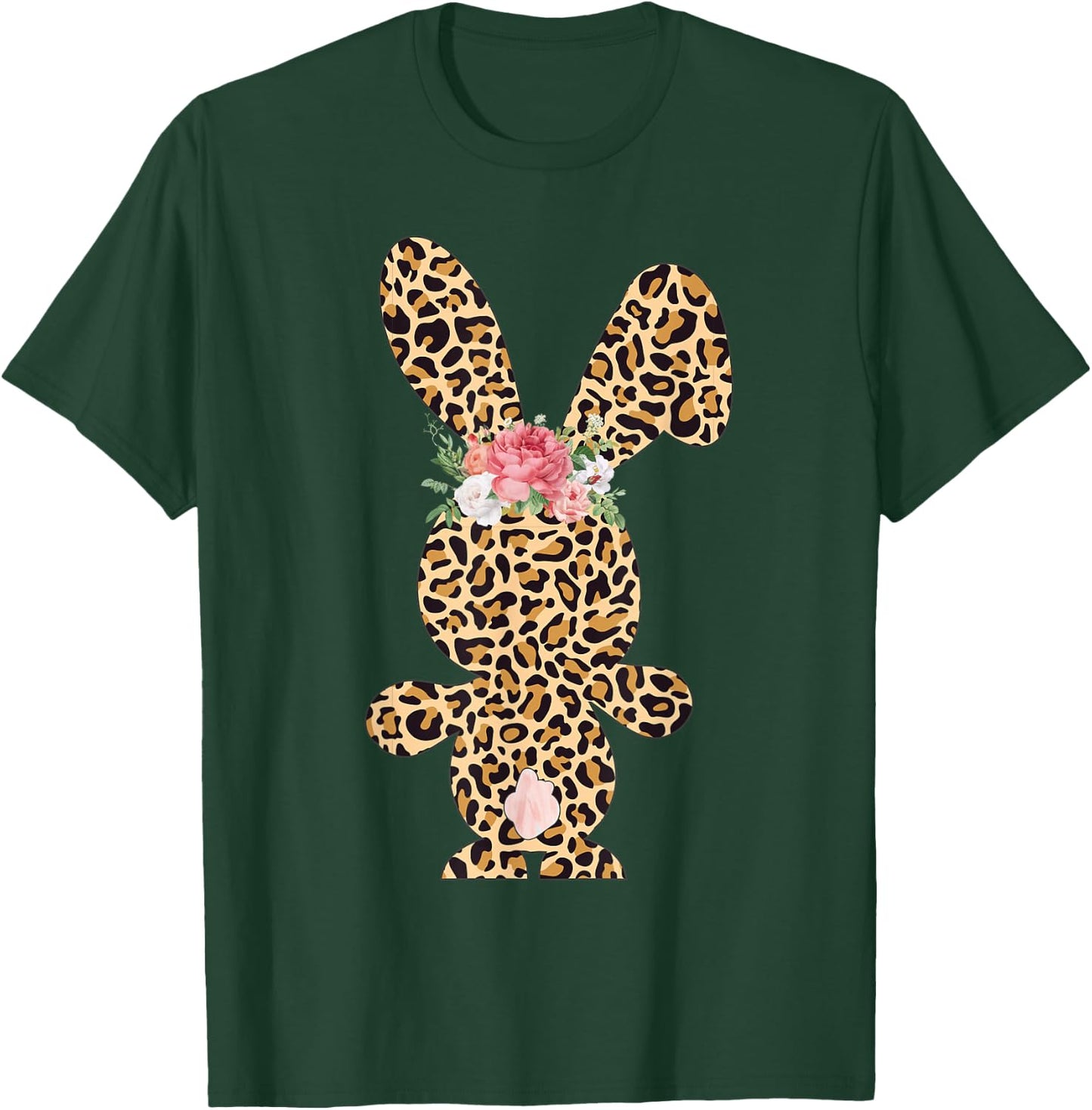Leopard Print Bunny Flowers Girls Women Happy Easter T-Shirt - T-Shirt | Forest