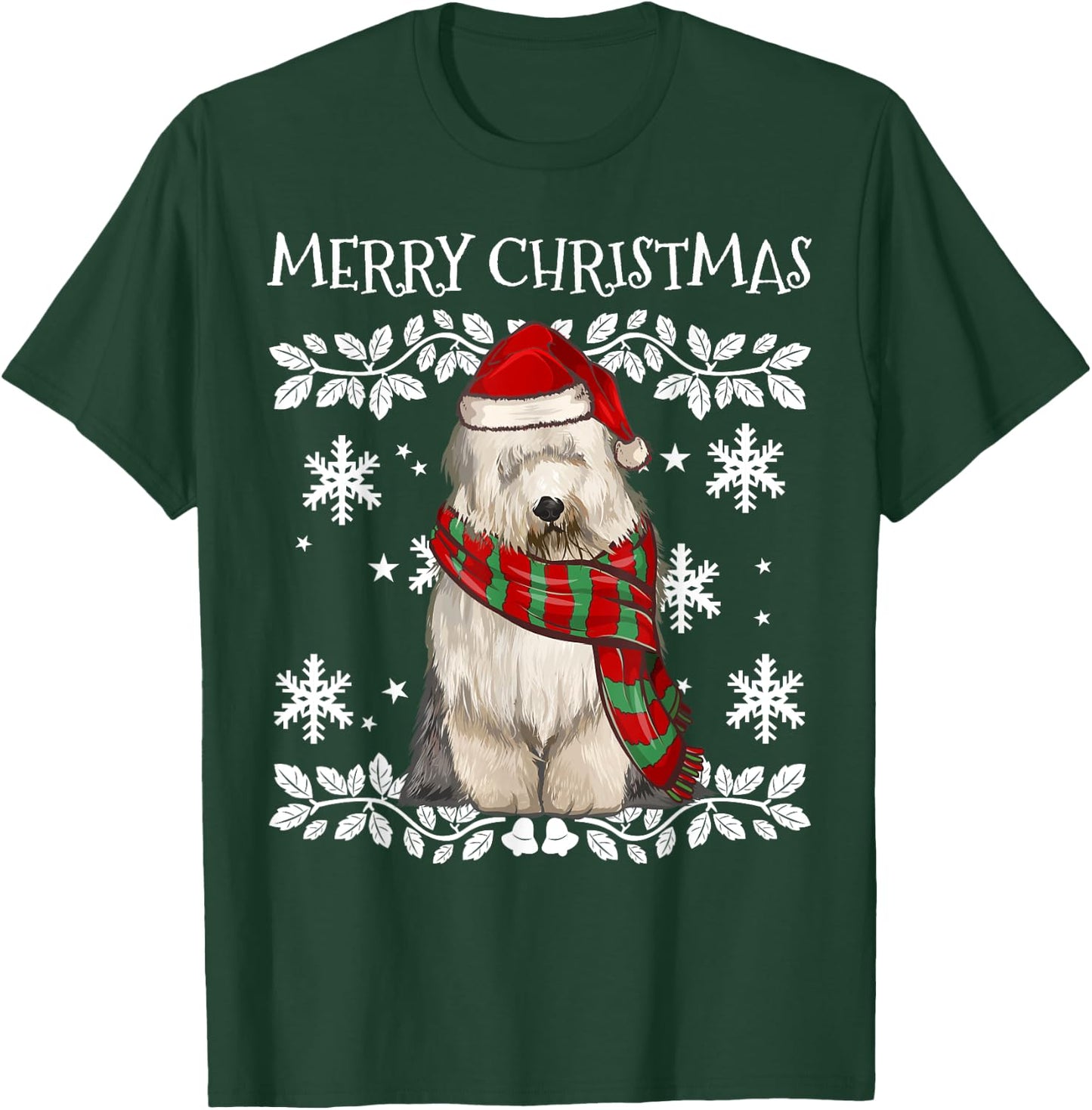 Merry Christmas Ornament Old English Sheepdog Xmas Santa T-Shirt - T-Shirt | Forest