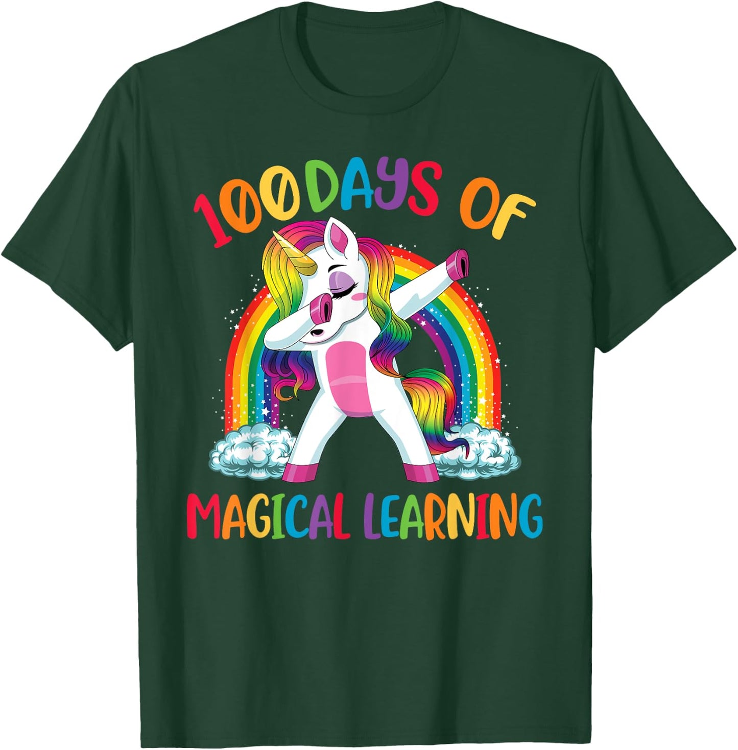 100 Days Of Magical Learning Dabbing Unicorn Girls Kids T-Shirt - T-Shirt | Forest