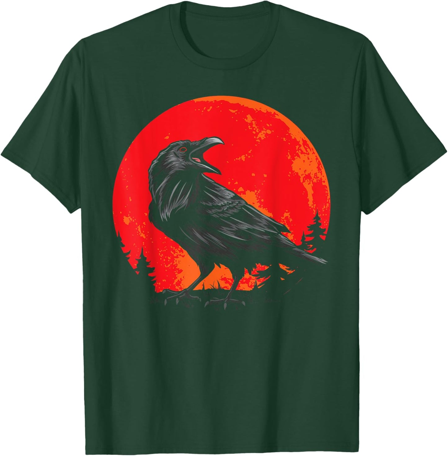 Red Moon Black Crow Gothic Animal Bird Spooky Forest Raven T-Shirt - T-Shirt | Forest
