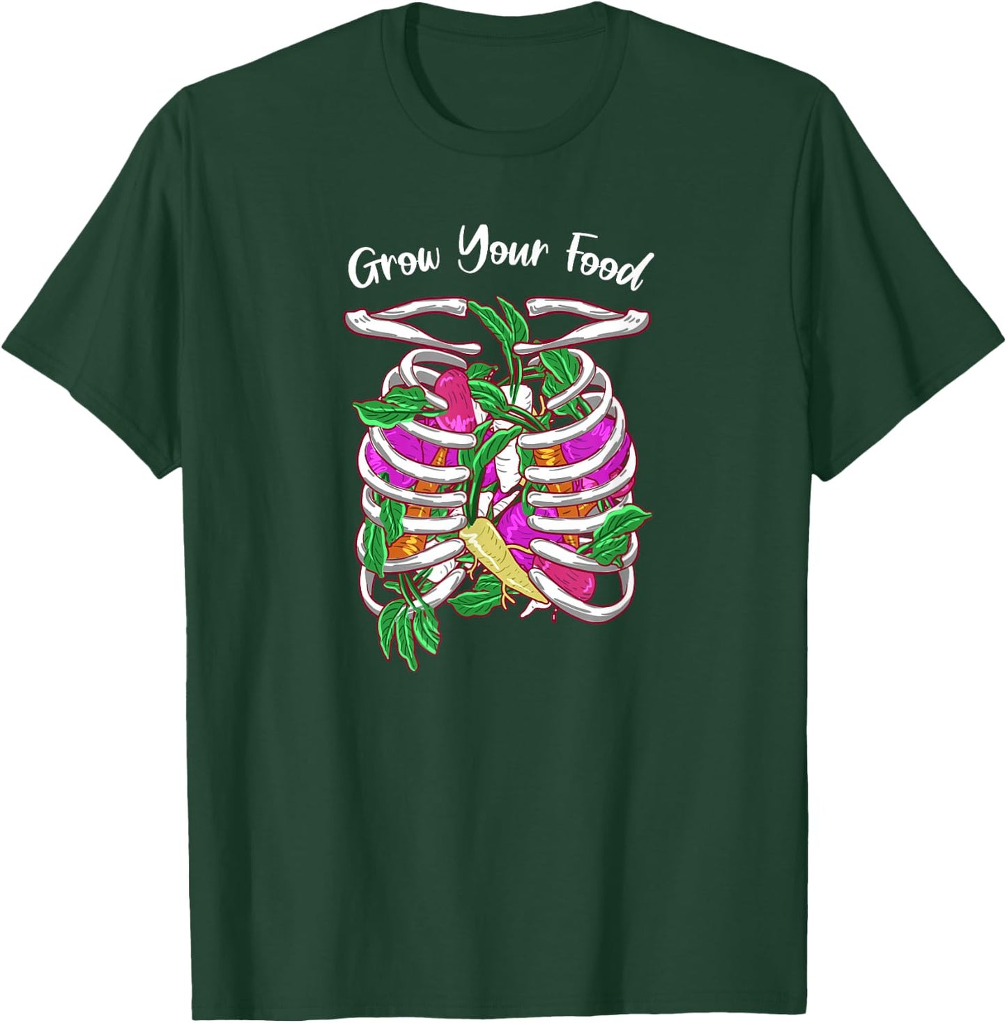 Grow Your Food Skeleton Funny Garden Plant Green Thumb Gift T-Shirt - T-Shirt | Forest