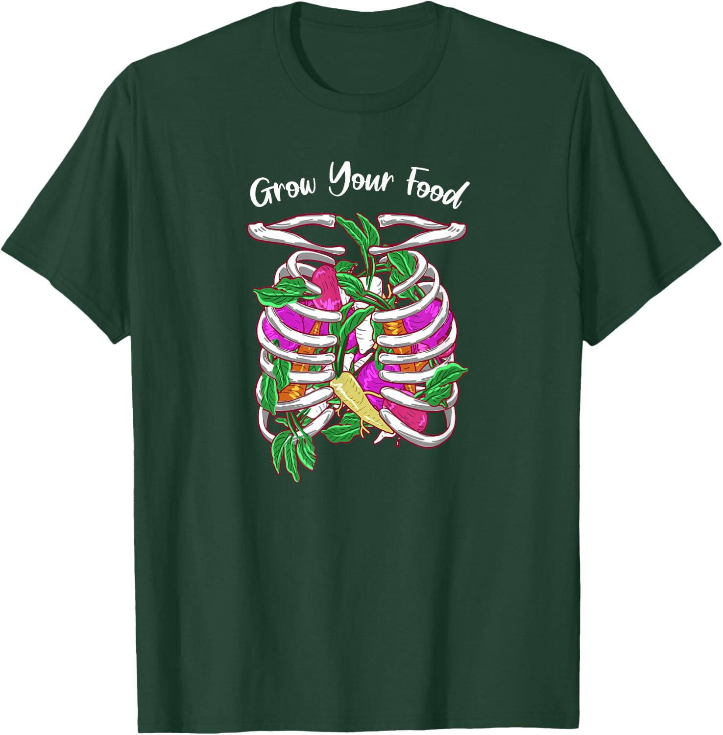 Grow Your Food Skeleton Funny Garden Plant Green Thumb Gift T-Shirt - T-Shirt | Forest