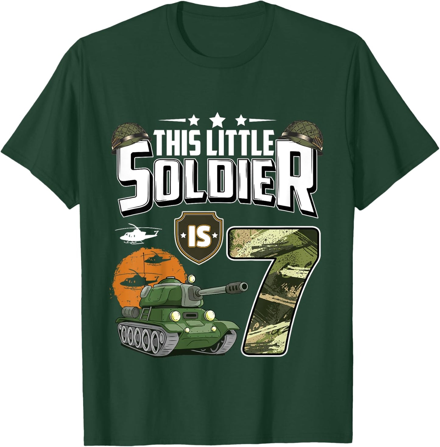 Kids 7 Year Old Soldier 7th Birthday Military Themed Camo boys T-Shirt - T-Shirt | Forest