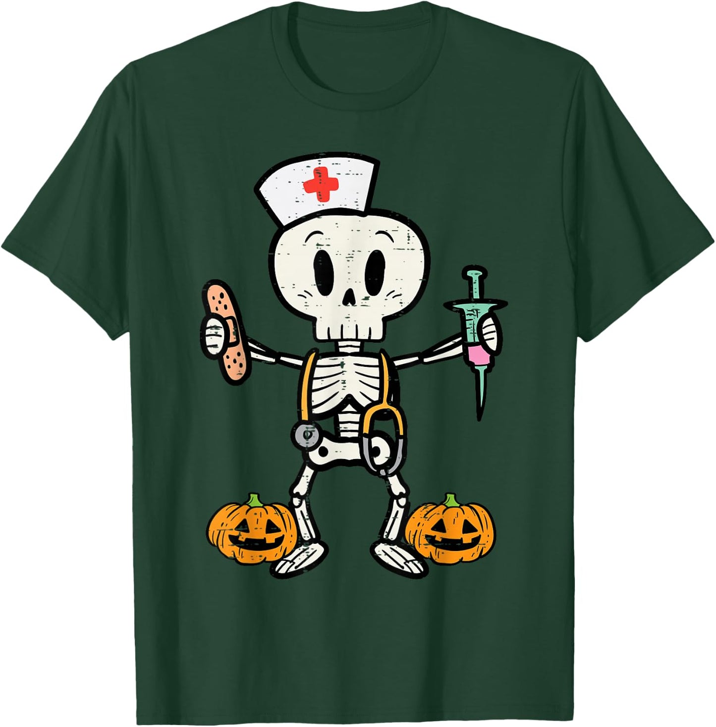 Halloween Nicu Nurse Skeleton Scrub Top Costume Women Men T-Shirt - T-Shirt | Forest