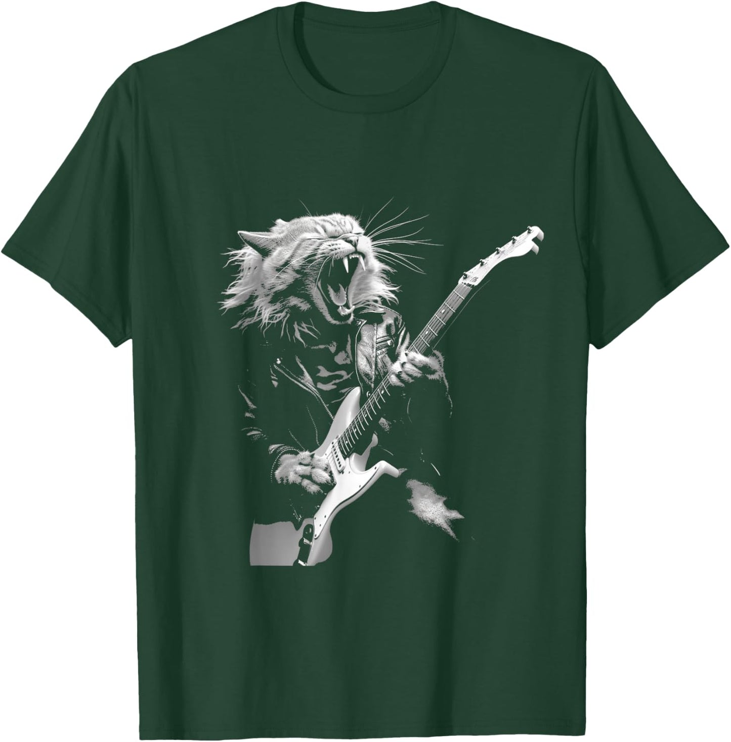 Rock Cat Playing Guitar Funny Guitar Cat Design T-Shirt - T-Shirt | Forest