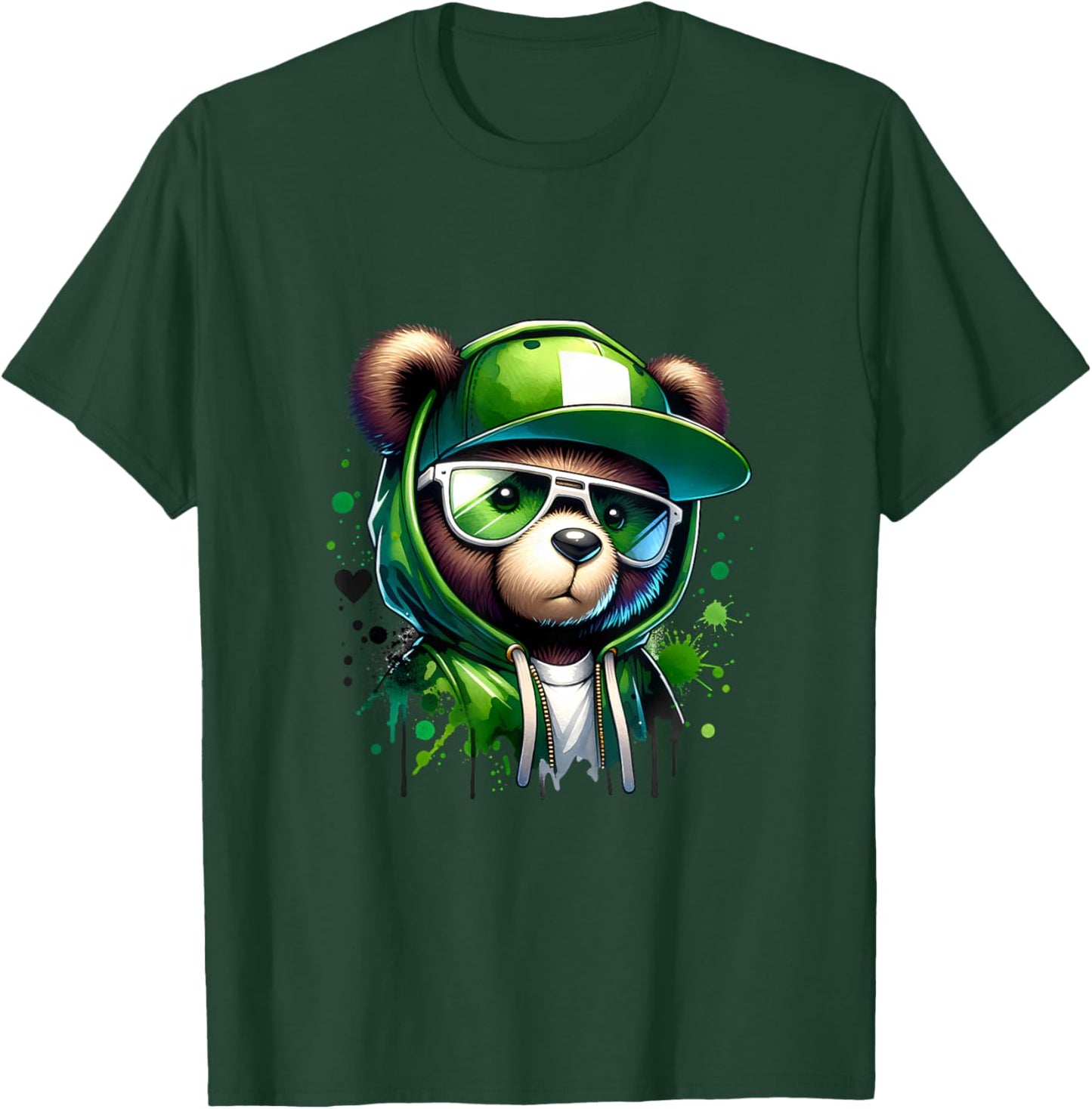 Hip Hop Bear Urban Cute Teddy Bear Graphic Design Rap Bear T-Shirt - T-Shirt | Forest