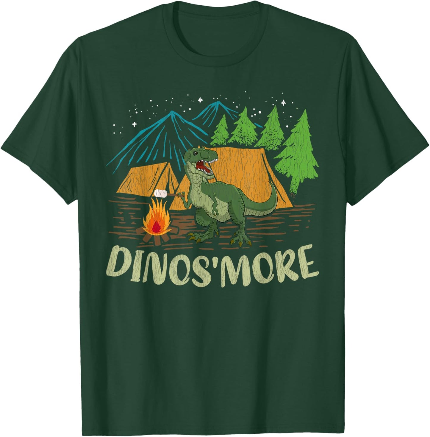 Camping S'more Dinosaur Lover Funny Dinosaur Camping - Black, -Adults, Short Sleeve, Classic Fit, Small T-Shirt - T-Shirt | Forest