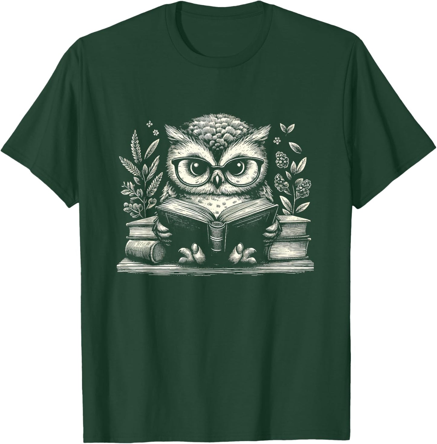 Cute Owl Reading Book Graphic Art Design T-Shirt - T-Shirt | Forest