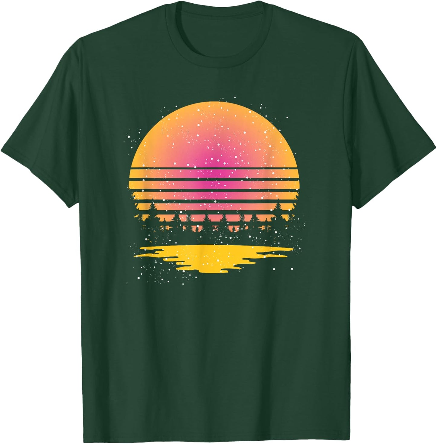 Retro Nature Wildlife Trees Reflection Full Moon Forest T-Shirt - T-Shirt | Forest