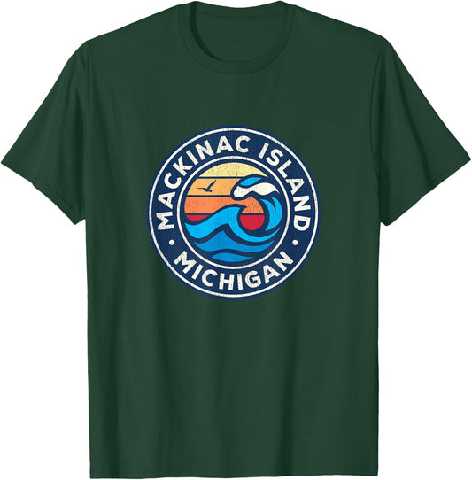 Mackinac Island Michigan MI Vintage Nautical Waves Design T-Shirt - T-Shirt | Forest