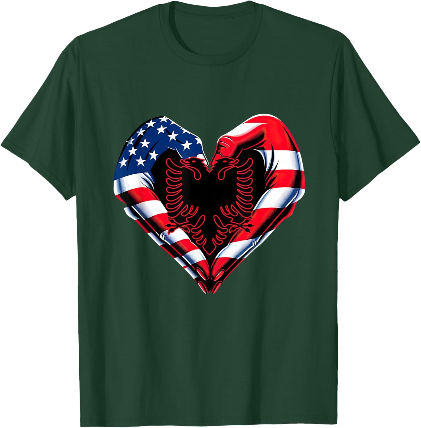 Skanderbeg Albanian Heartbeat ECG Eagle Kosovo Albanian T-Shirt - T-Shirt | Forest