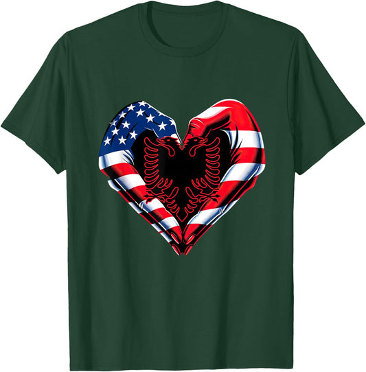 Skanderbeg Albanian Heartbeat ECG Eagle Kosovo Albanian T-Shirt - T-Shirt | Forest