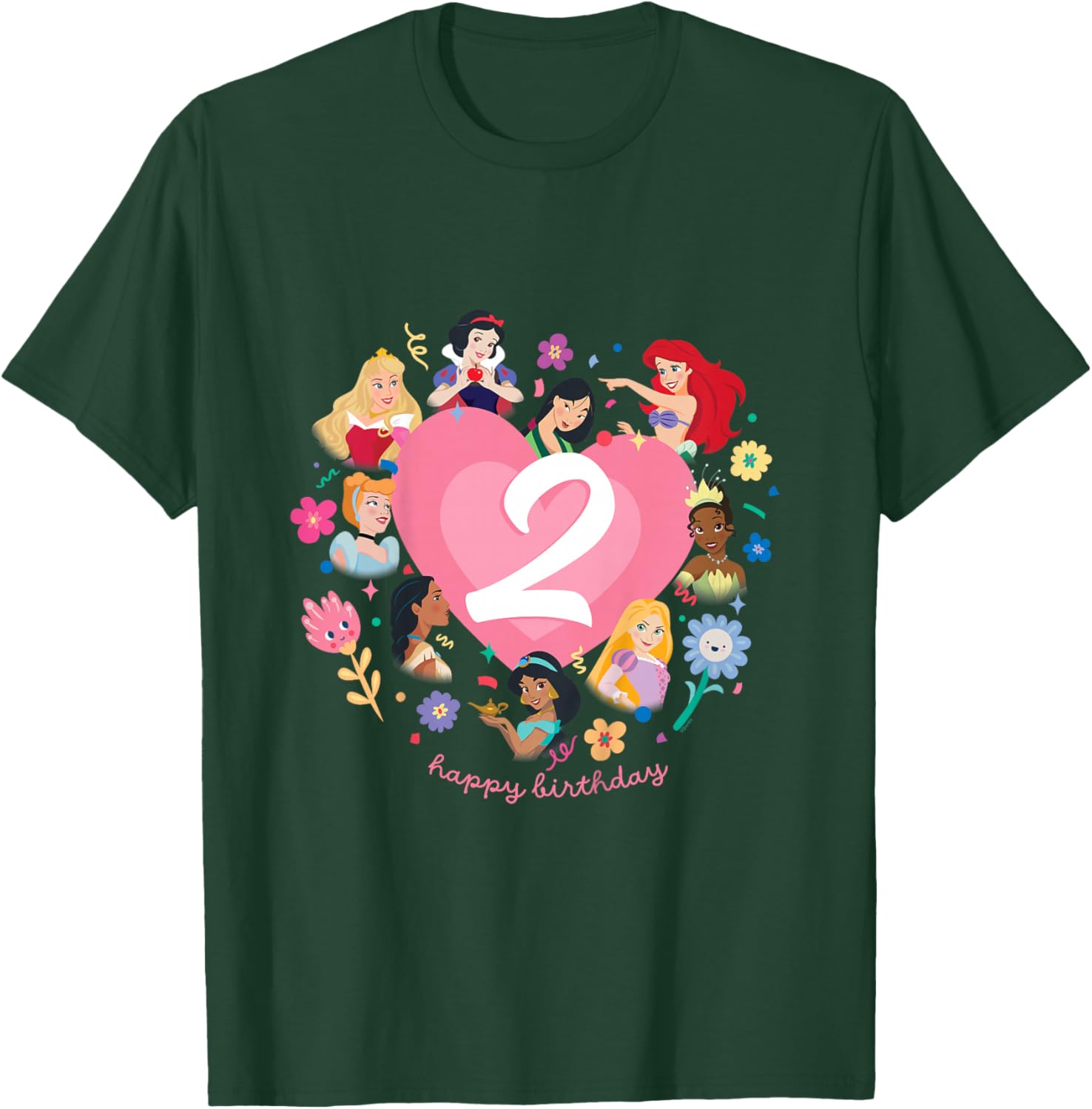 Disney Princess Heart 2 Years Old Happy Second Birthday T-Shirt - T-Shirt | Forest