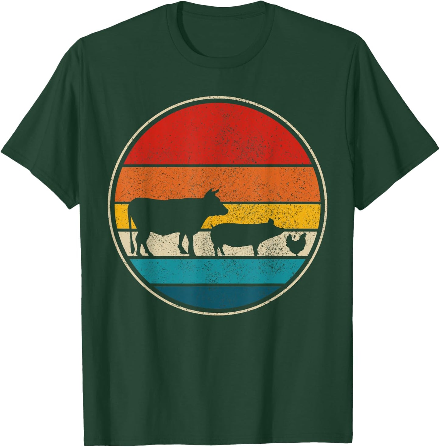 Farm Animals Cow Pig Chicken Vintage Retro Farm Gift T-Shirt - T-Shirt | Forest