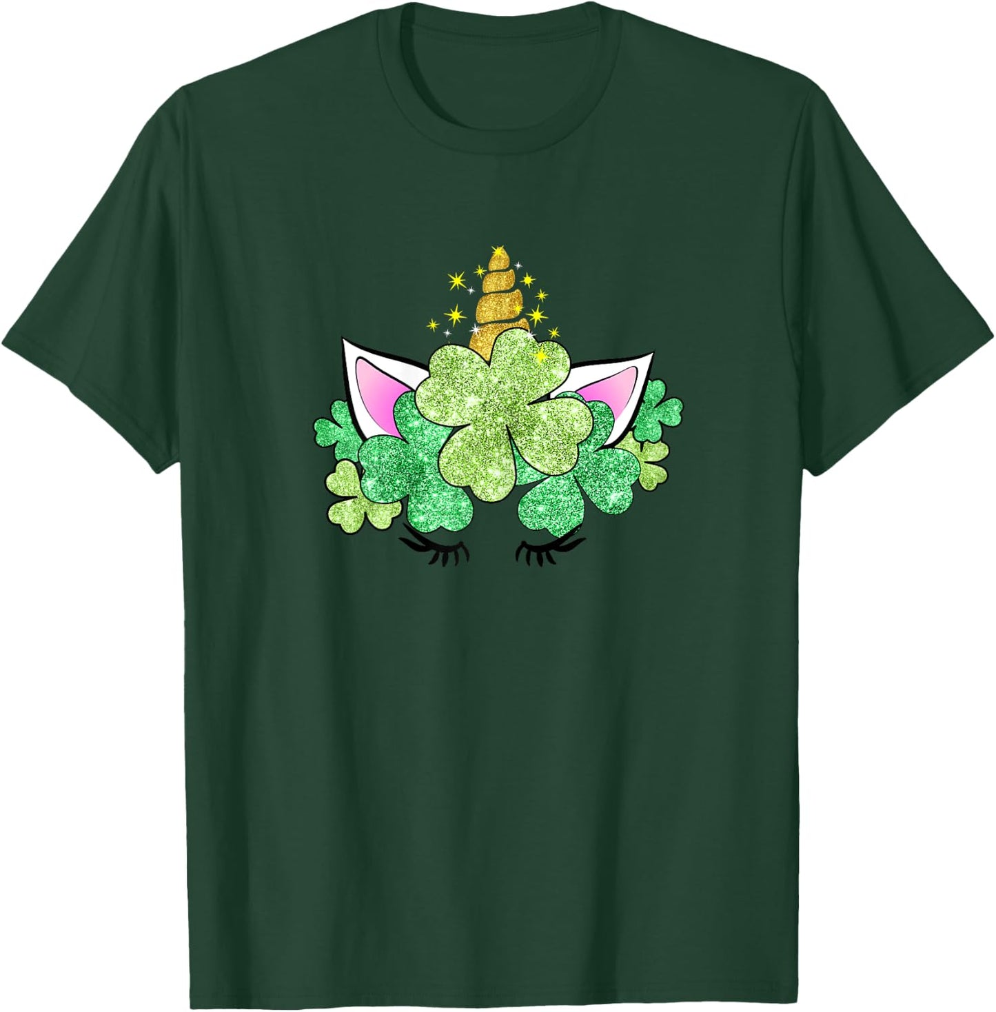 Green Shamrocks Irish Cute Unicorn Girls St Patrick's Day T-Shirt - T-Shirt | Forest