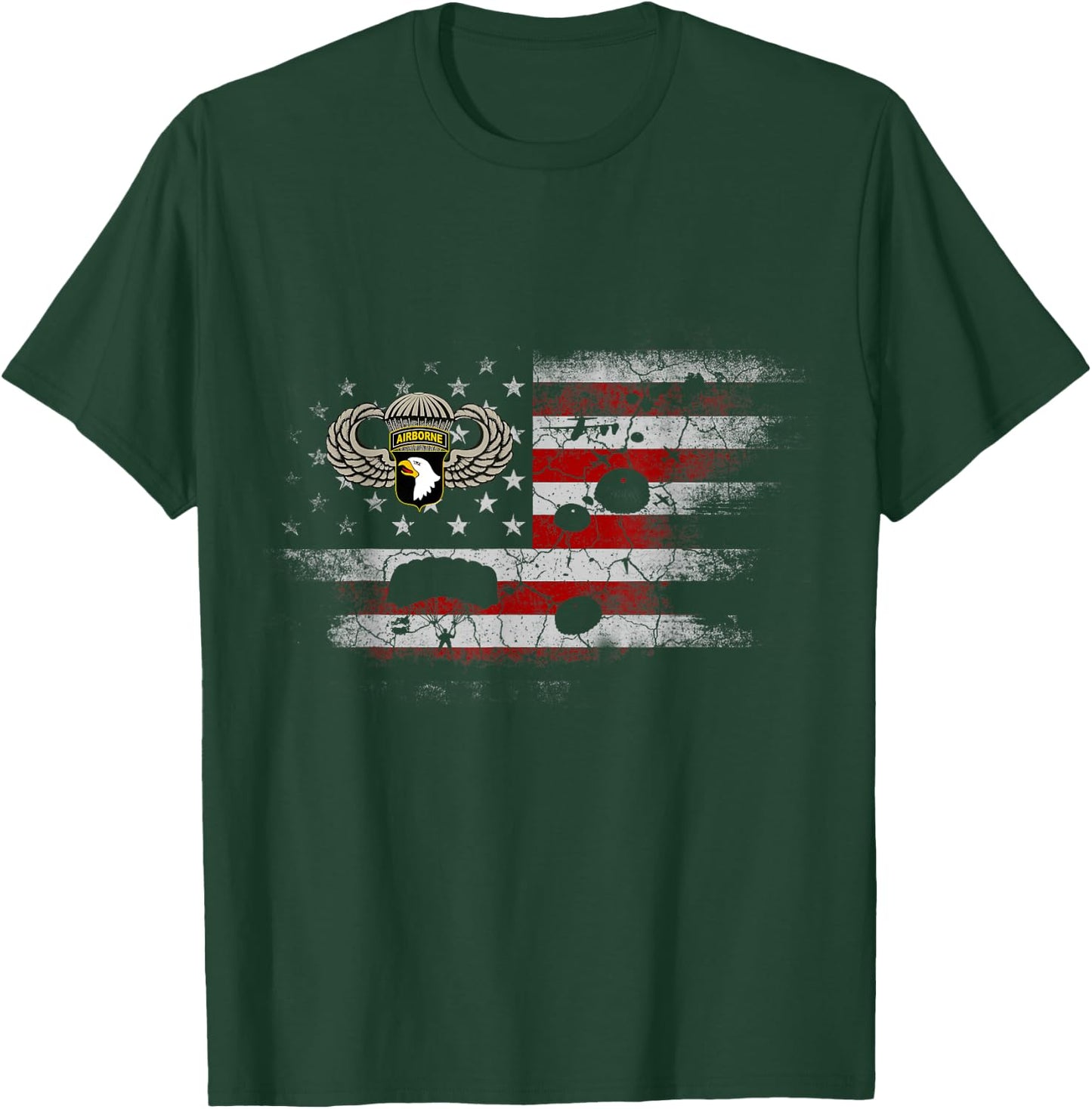 U.S Paratrooper 101st Airborne Division Veteran Flag Vintage T-Shirt - T-Shirt | Forest
