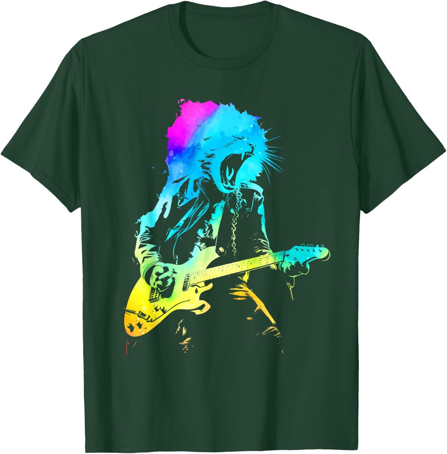 Colorful Rock Cat Playing Guitar Funny Guitar Cat Women T-Shirt - T-Shirt | Forest