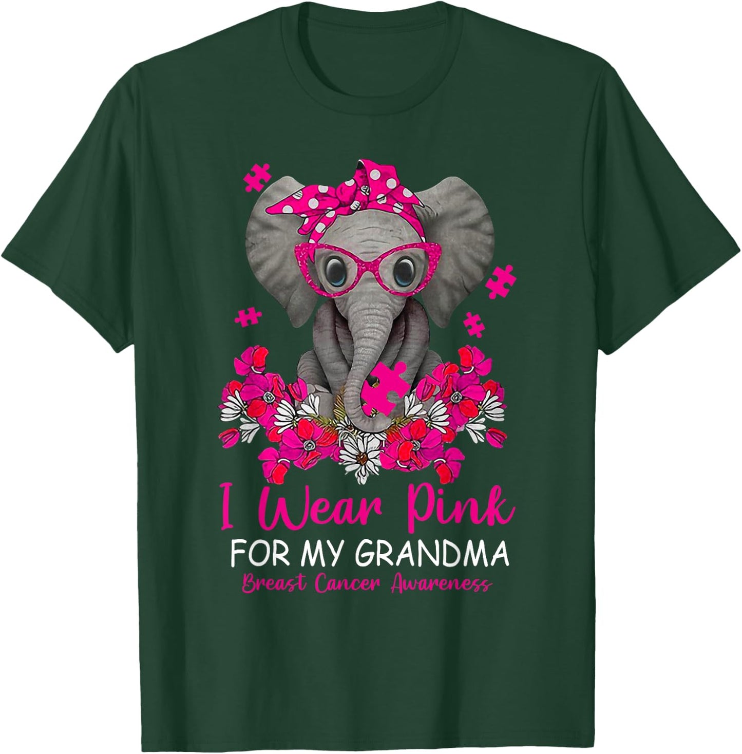 I Wear Pink For My Grandma Elephant Breast Cancer Awareness T-Shirt - T-Shirt | Forest