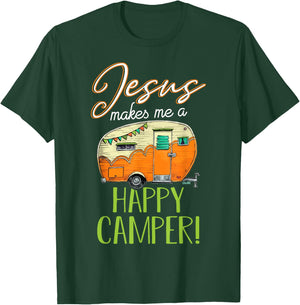 Jesus Makes Me a Happy Camper Shirt Christian Believer T-Shirt - T-Shirt | Forest