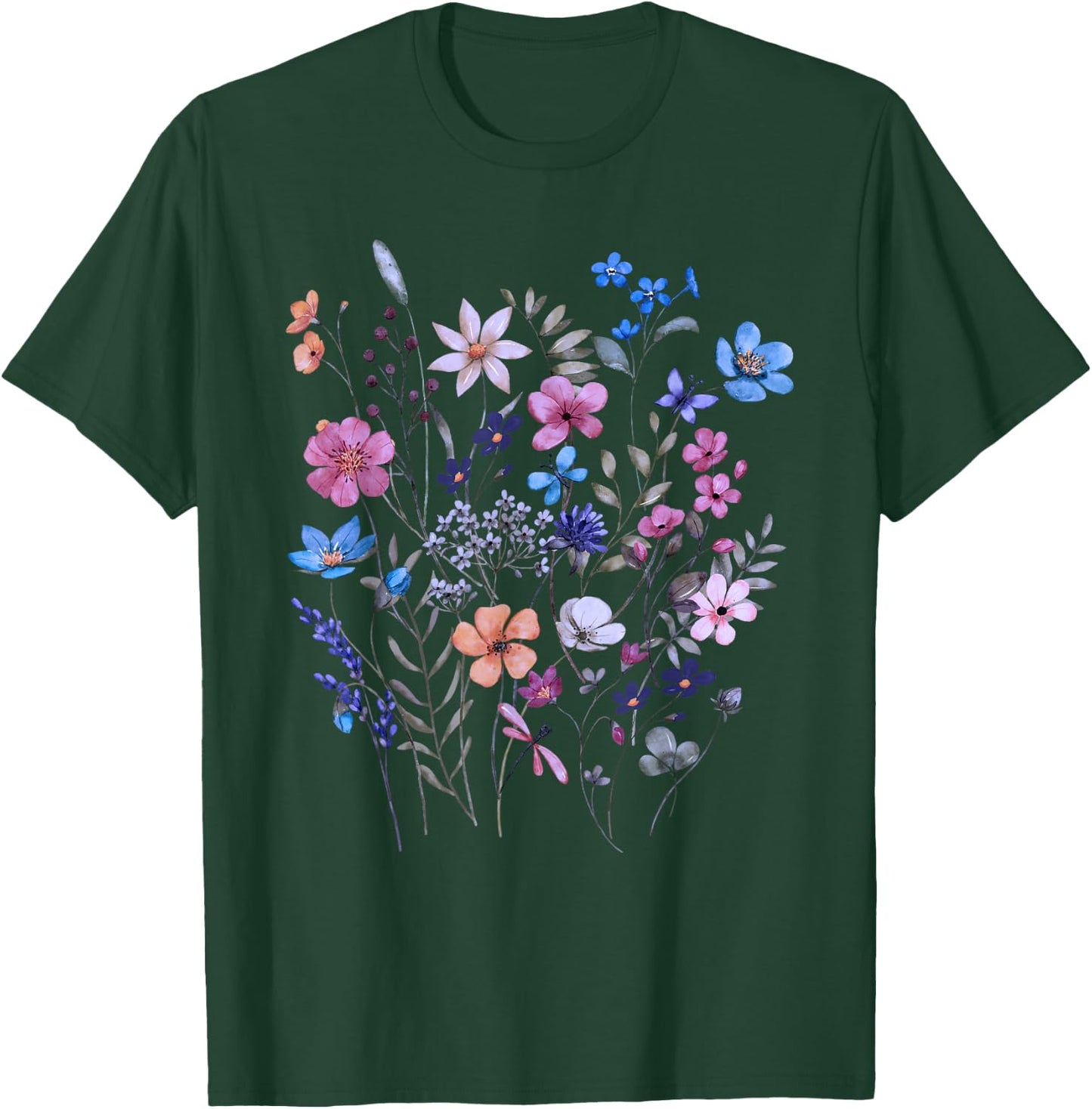Vintage Flowers Women Wildflower Graphic Floral Gardening T-Shirt - T-Shirt | Forest