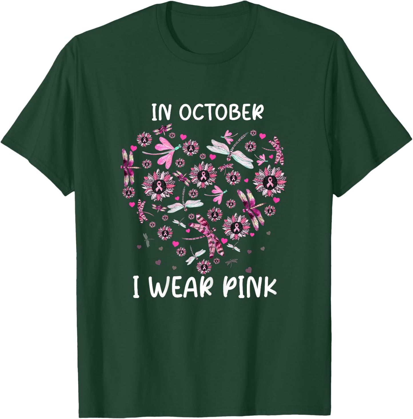 Sunflower Dragonfly Pink Breast Cancer Awareness Women T-Shirt - T-Shirt | Forest